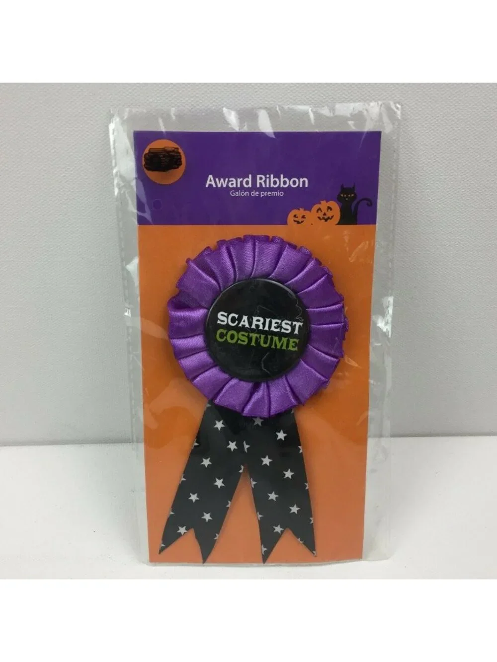 Award Ribbon Scariest Costume Contest Purple Black Stars Button Halloween